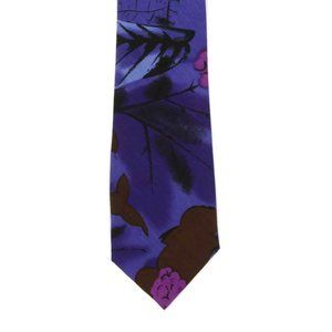 RENOIR Handmade Abstract Floral Purple Cyan Vintage Mens Silk Neck Tie